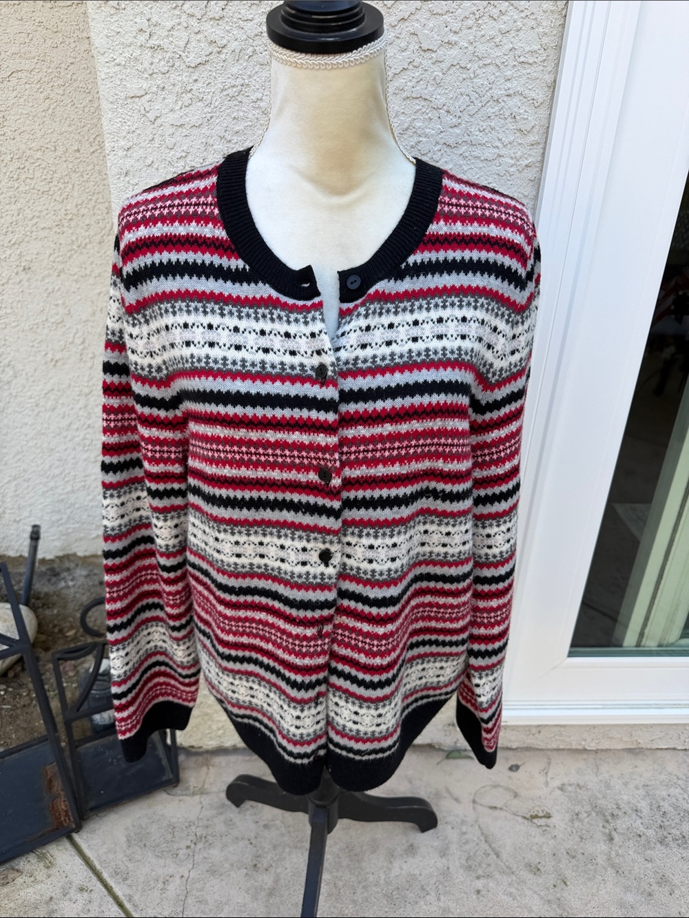 Talbots Women's Lambswool Blend Fair Isle Nordic Button Cardigan Sweater Size XL